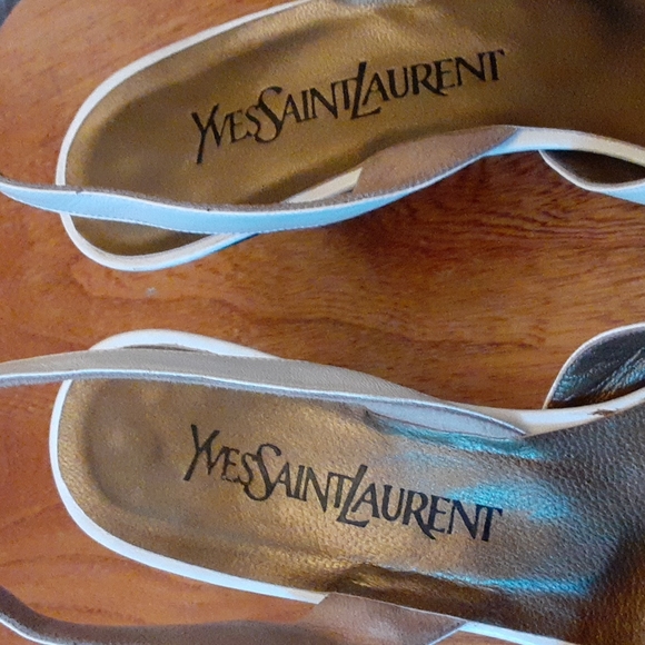 Vtg YvesSaintLaurent Open Heel Pump Sz 7M White Leather Shoe - Picture 5 of 12